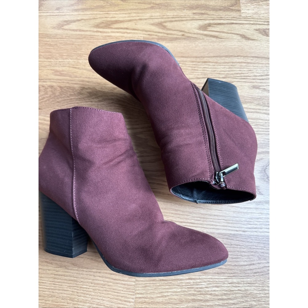 JUSTFAB Ankle Boots Maroon Suede Women's Size 9.5 Zip Entry 3.5 in Heel